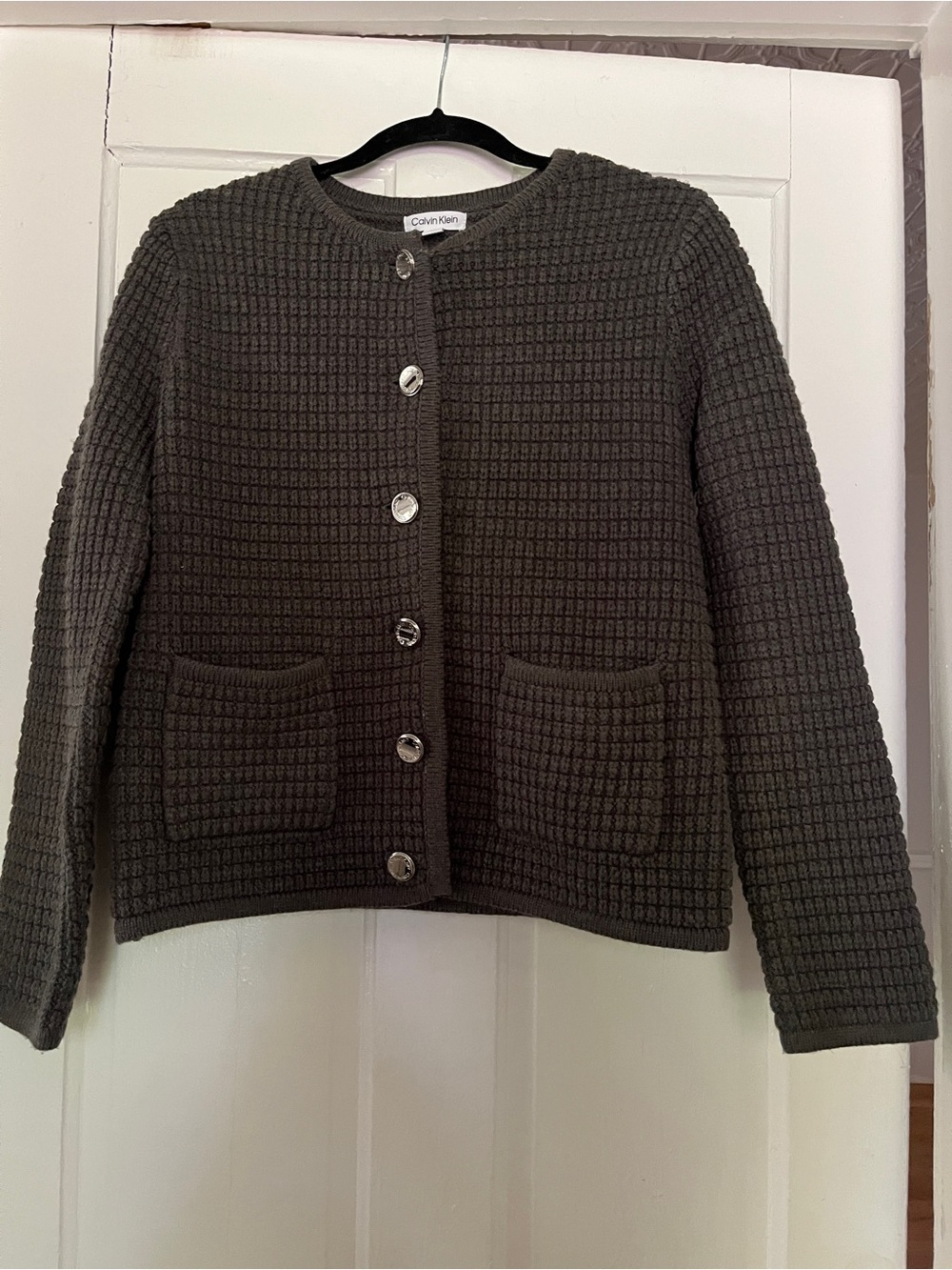 Calvin Klein dark grey ruffled cardigan size medium